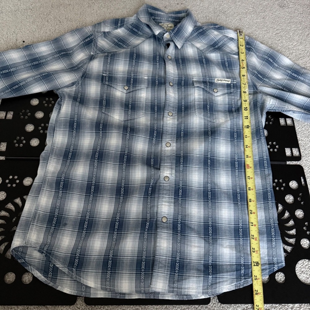 Lucky Brand Mens Blue Plaid Western Pearl Snap Shirt Embroidered Medium - Picture 7 of 9